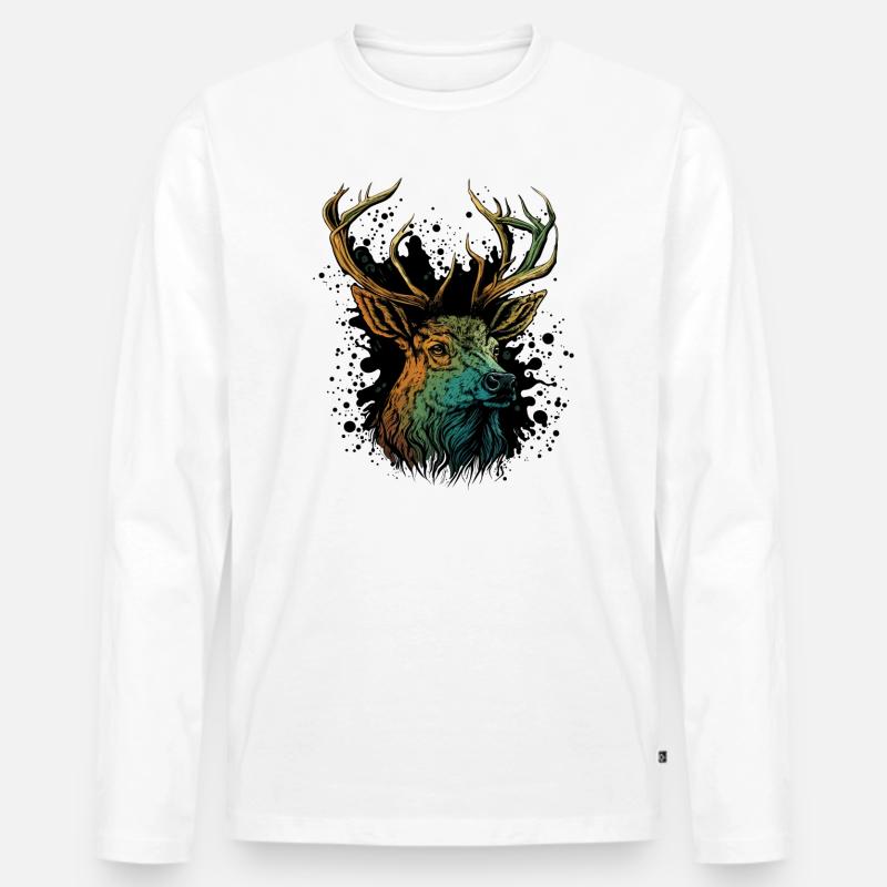 Geweihkopf - Männer Premium Bio Langarmshirt - Weiß