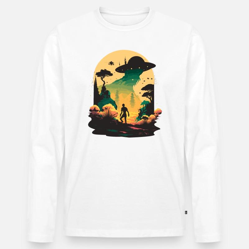 Ufo im Wald - Männer Premium Bio Langarmshirt - Weiß