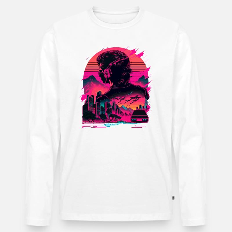 Synthwave-Raum - Männer Premium Bio Langarmshirt - Weiß