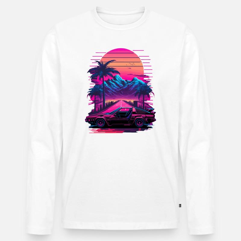 Vaperwave Berg - Männer Premium Bio Langarmshirt - Weiß