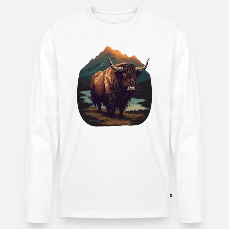 Yak Bull - Männer Premium Bio Langarmshirt - Weiß