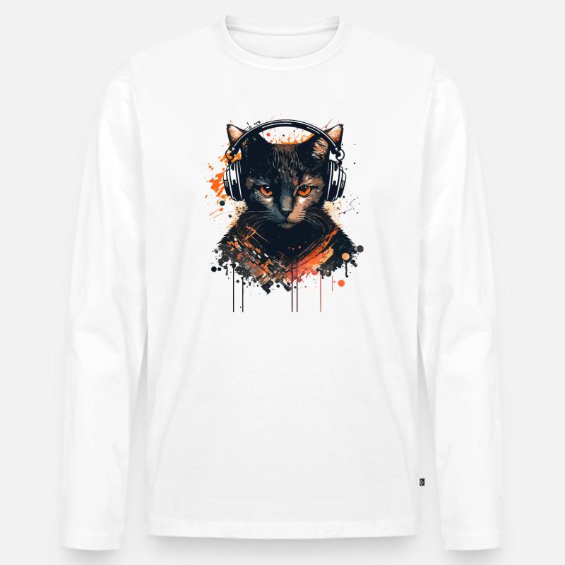 Gamer Katze - Männer Premium Bio Langarmshirt - Weiß