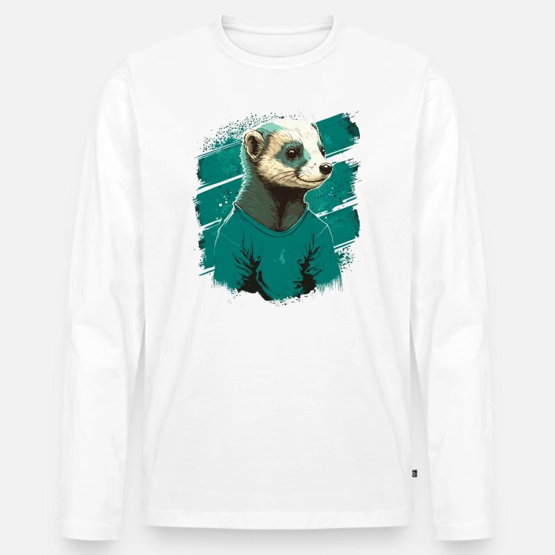 Frettchen mit Hemd - Männer Premium Bio Langarmshirt - Weiß