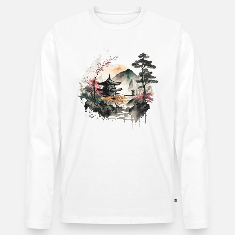 Sakura - Männer Premium Bio Langarmshirt - Weiß