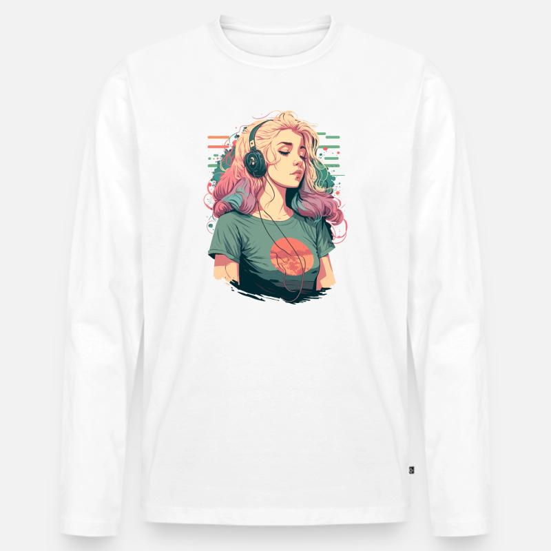 Anime Mädchen mit Kopfhörern - Männer Premium Bio Langarmshirt - Weiß