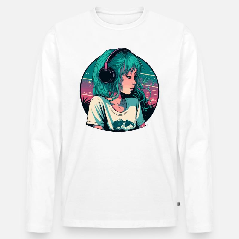 Süßes Lo-Fi-Mädchen - Männer Premium Bio Langarmshirt - Weiß