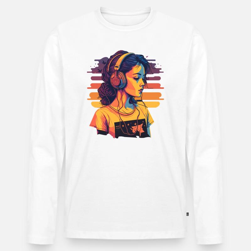 Mädchen lieben Musik - Männer Premium Bio Langarmshirt - Weiß