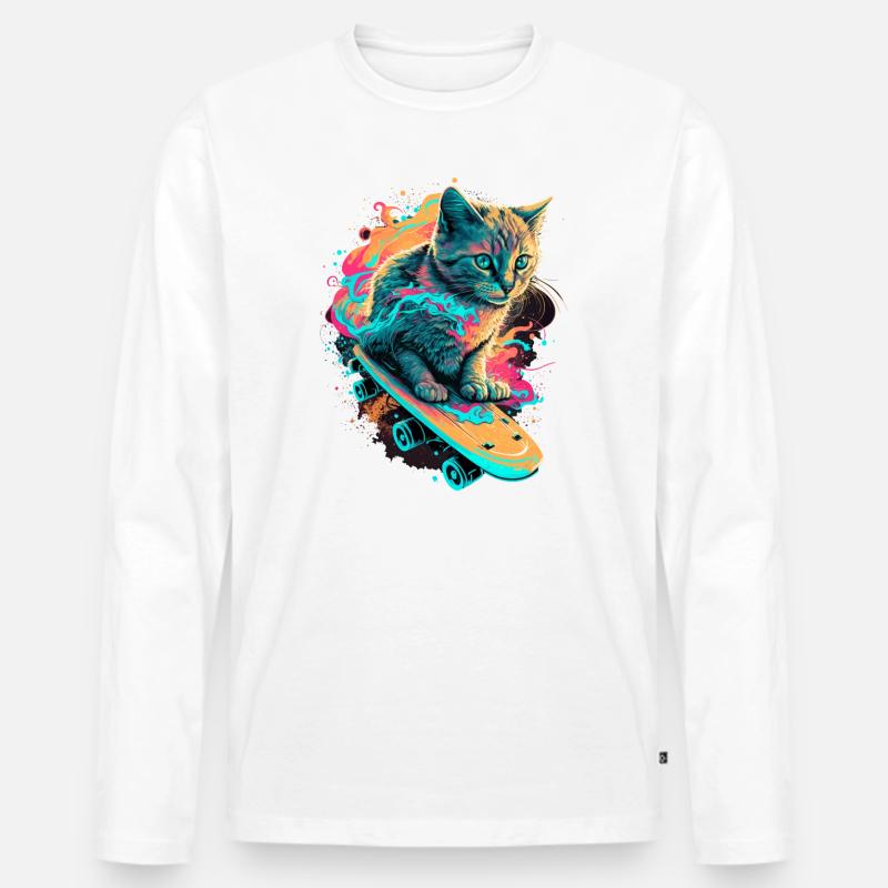 Skateboard Katze - Männer Premium Bio Langarmshirt - Weiß
