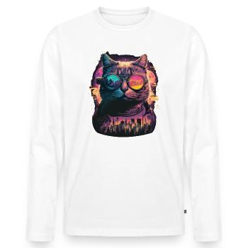 Neon Katze Illustration - Männer Premium Bio Langarmshirt - Weiß - Vorne - Nico (187cm)