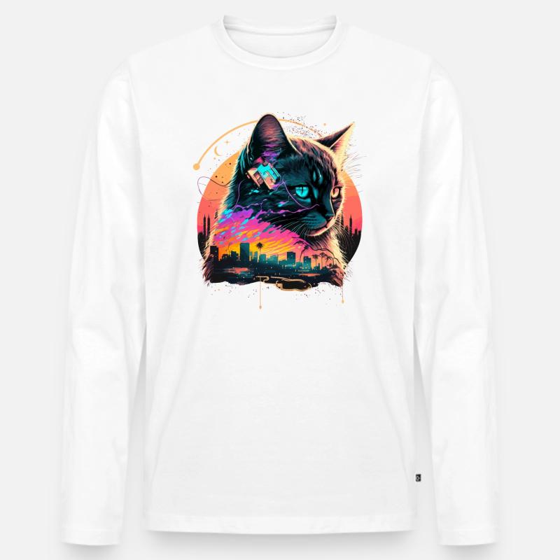 Miami Beach Katze - Männer Premium Bio Langarmshirt - Weiß