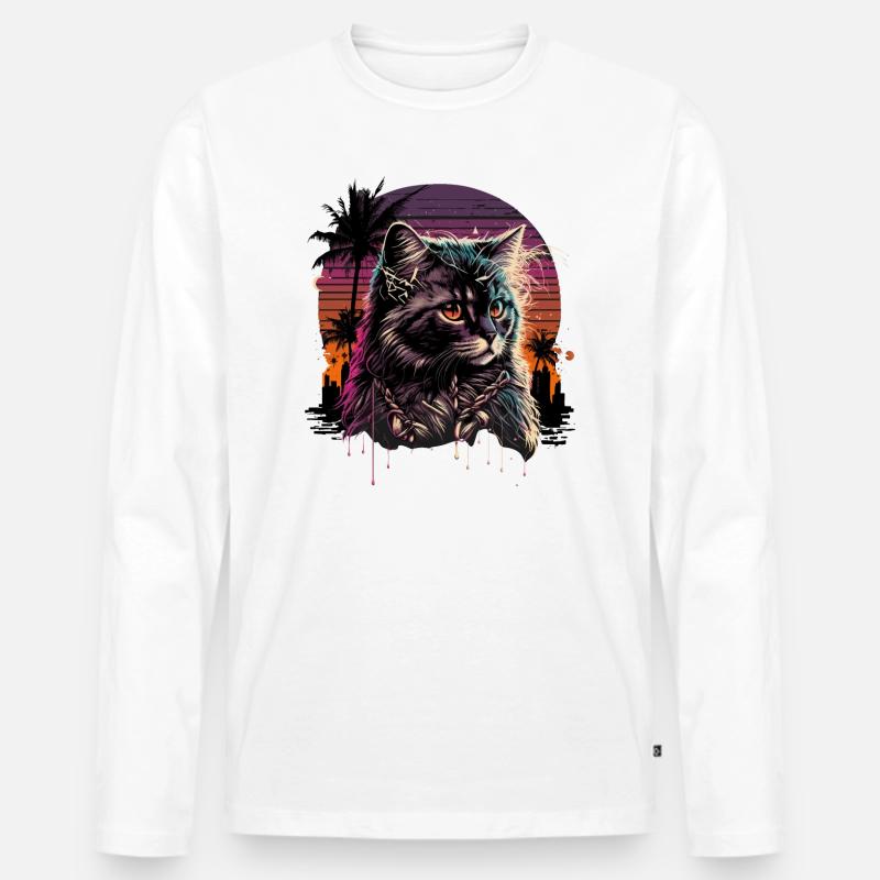 Synthwave Katze - Männer Premium Bio Langarmshirt - Weiß