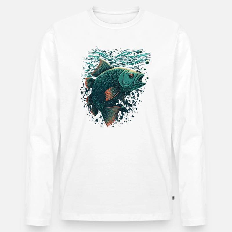 Fisch mit offenem Maul - Männer Premium Bio Langarmshirt - Weiß