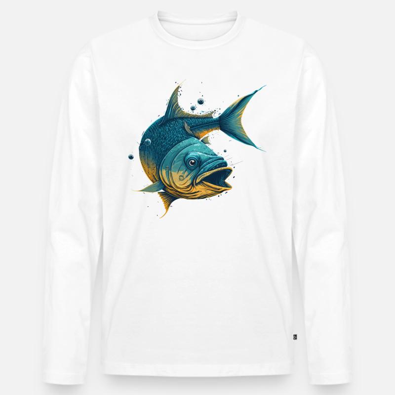 Fischmalerei - Männer Premium Bio Langarmshirt - Weiß
