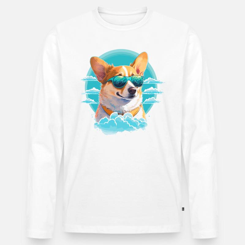 Corgi mit Sonnenbrille - Männer Premium Bio Langarmshirt - Weiß