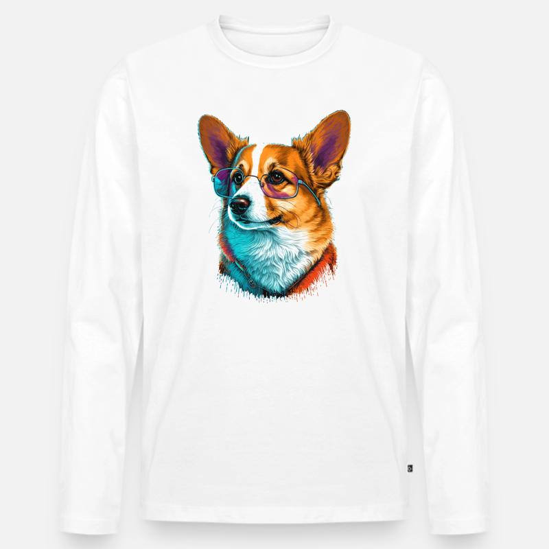 Brillanter Corgi - Männer Premium Bio Langarmshirt - Weiß