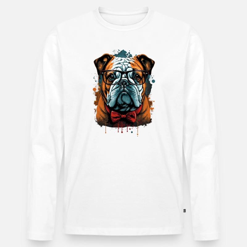 Smarte Bulldogge mit Fliege - Männer Premium Bio Langarmshirt - Weiß