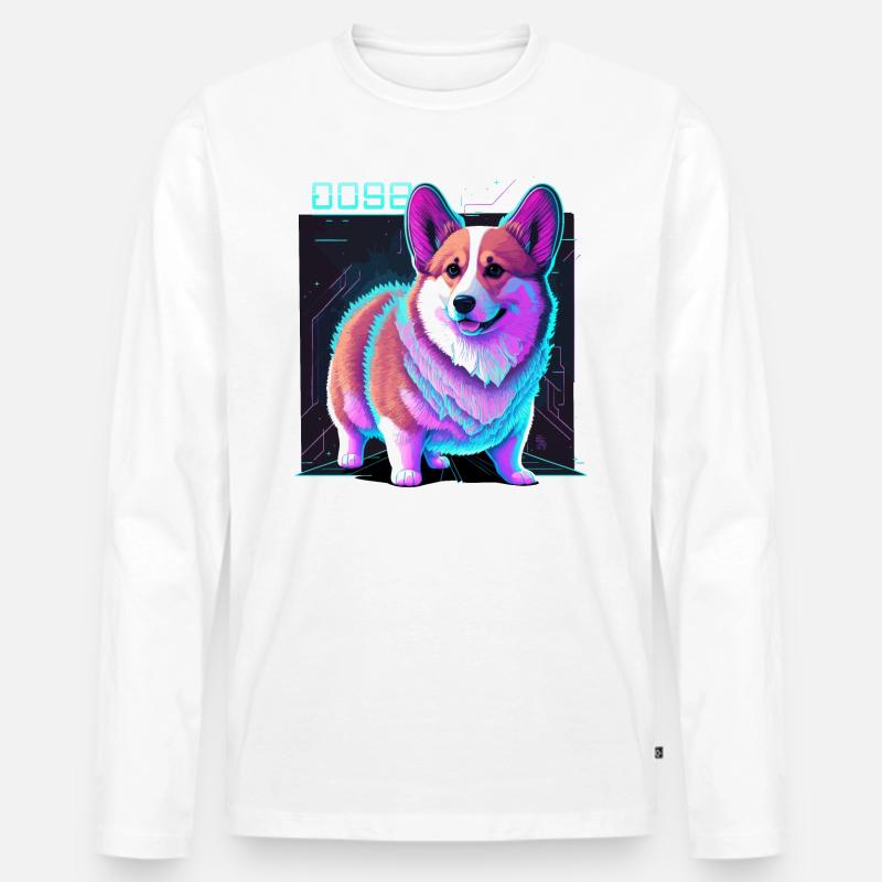 Cyber Corgi - Männer Premium Bio Langarmshirt - Weiß