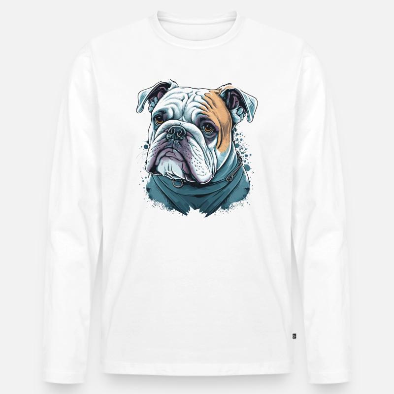 Hungrige Bulldogge - Männer Premium Bio Langarmshirt - Weiß