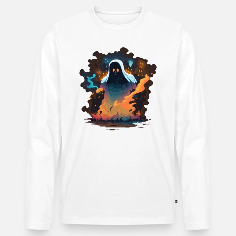 Halloween Geist - Männer Premium Bio Langarmshirt - Weiß