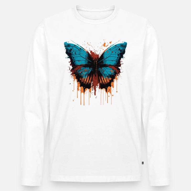 Bemalter Schmetterling - Männer Premium Bio Langarmshirt - Weiß