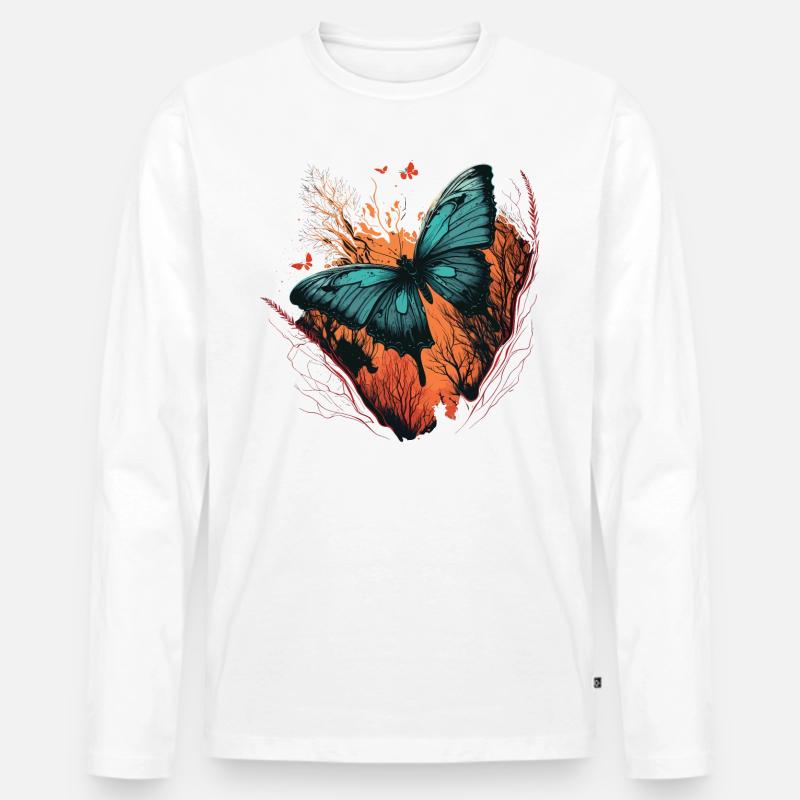 Flinker Schmetterling - Männer Premium Bio Langarmshirt - Weiß