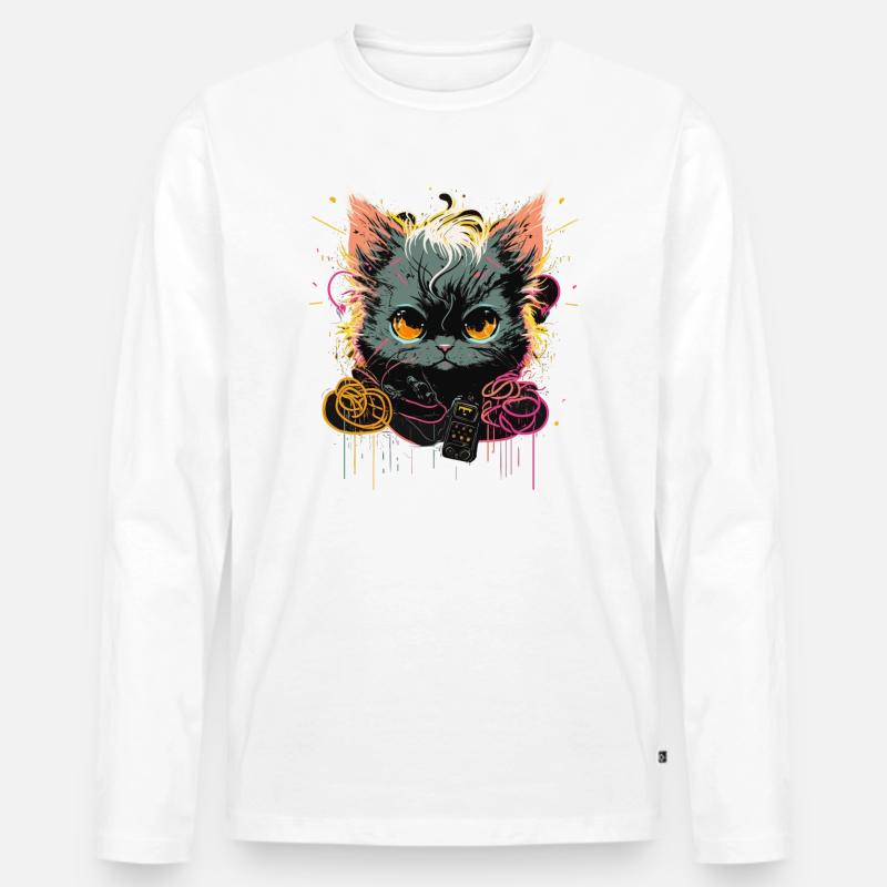 Elektrische Tapfere Katze - Männer Premium Bio Langarmshirt - Weiß