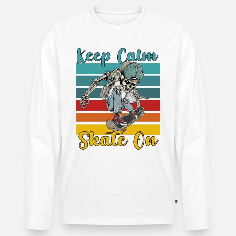 Keep Calm Skate on Skateboarding - Männer Premium Bio Langarmshirt - Weiß