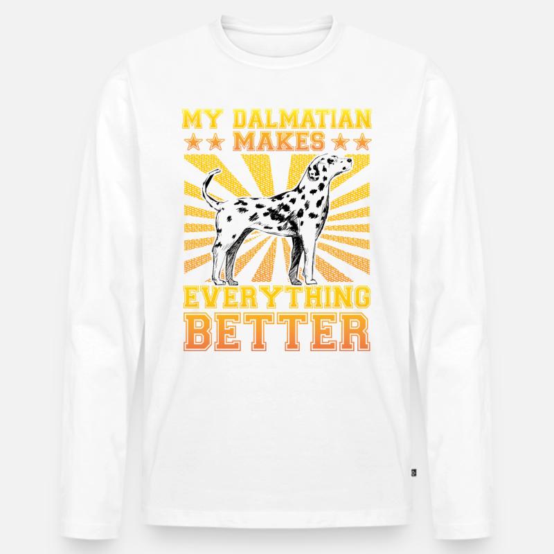 My Dalmatian makes everything better - Männer Premium Bio Langarmshirt - Weiß