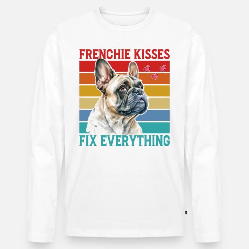 Frenchie Kisses fix everything - Männer Premium Bio Langarmshirt - Weiß