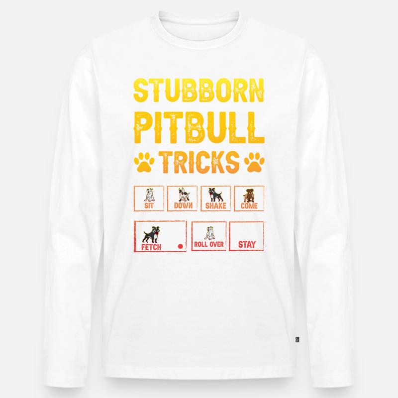 Stubborn pitbull tricks - Männer Premium Bio Langarmshirt - Weiß