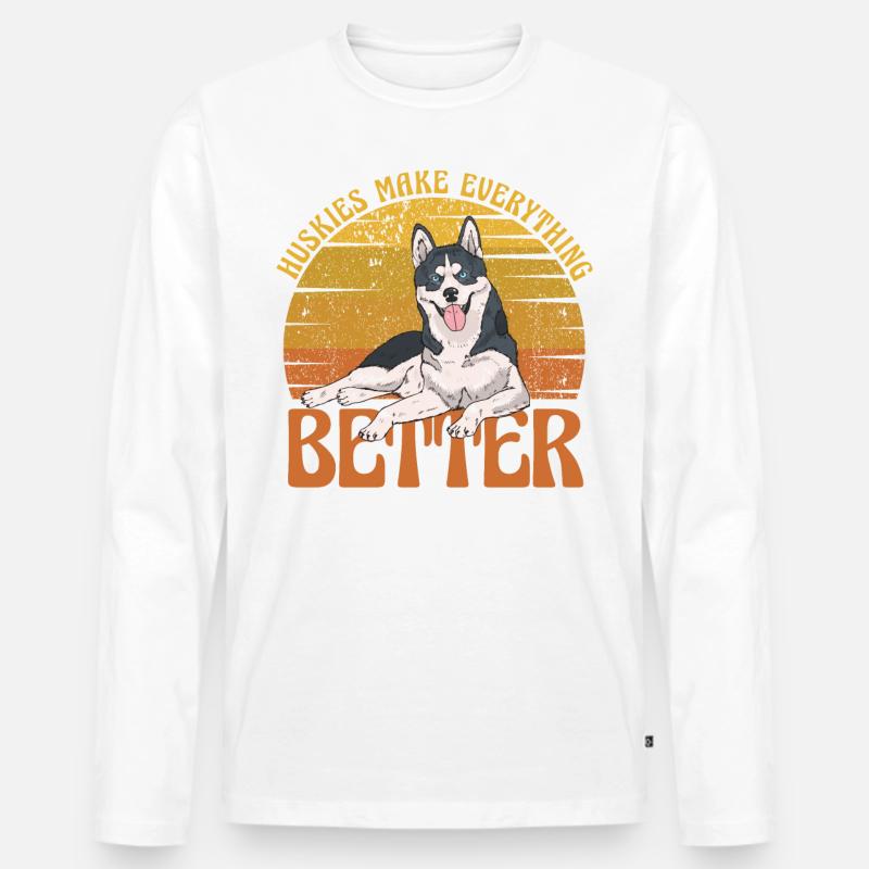 Huskies make everything better - Männer Premium Bio Langarmshirt - Weiß