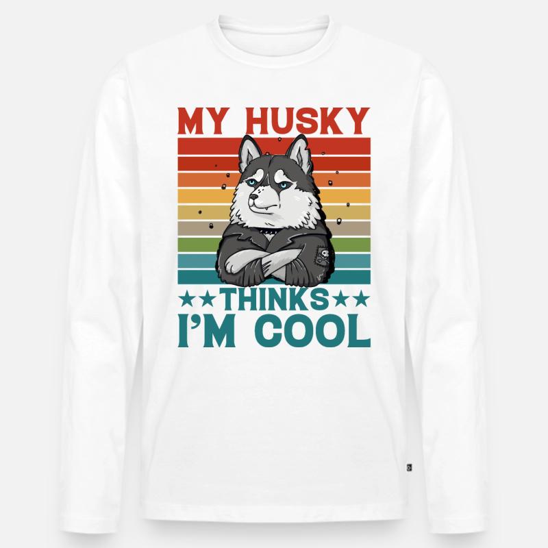 My Husky thinks I'm cool - Männer Premium Bio Langarmshirt - Weiß