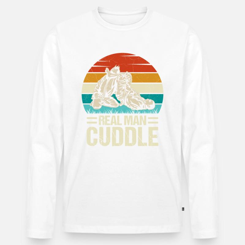 Real Man Cuddle Jiu-Jitsu - Männer Premium Bio Langarmshirt - Weiß