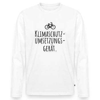 Klimaschutz- Umsetzungs- Gerät. - Männer Premium Bio Langarmshirt - Weiß - Vorne - Nico (187cm)