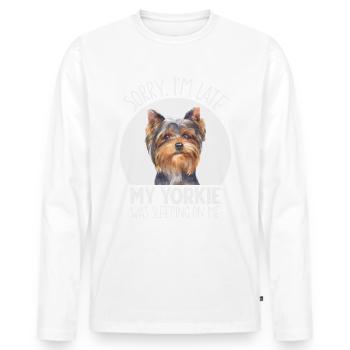 Yorkshire Terrier Dog Holder Slogan amusant - T-shirt manches longues Premium bio Homme - blanc - Devant - Nico (187cm)