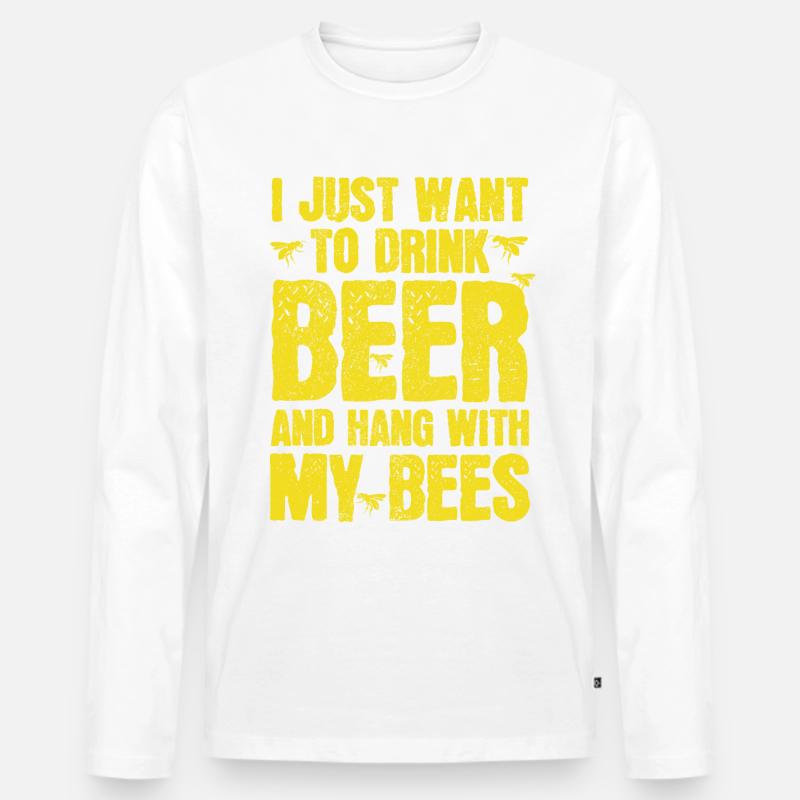 Imker Geschenk Bienen & Bier - Männer Premium Bio Langarmshirt - Weiß