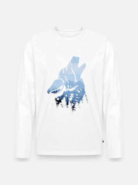 Howling Wolf Gift - Men's Premium Organic Long Sleeve Shirt - white
