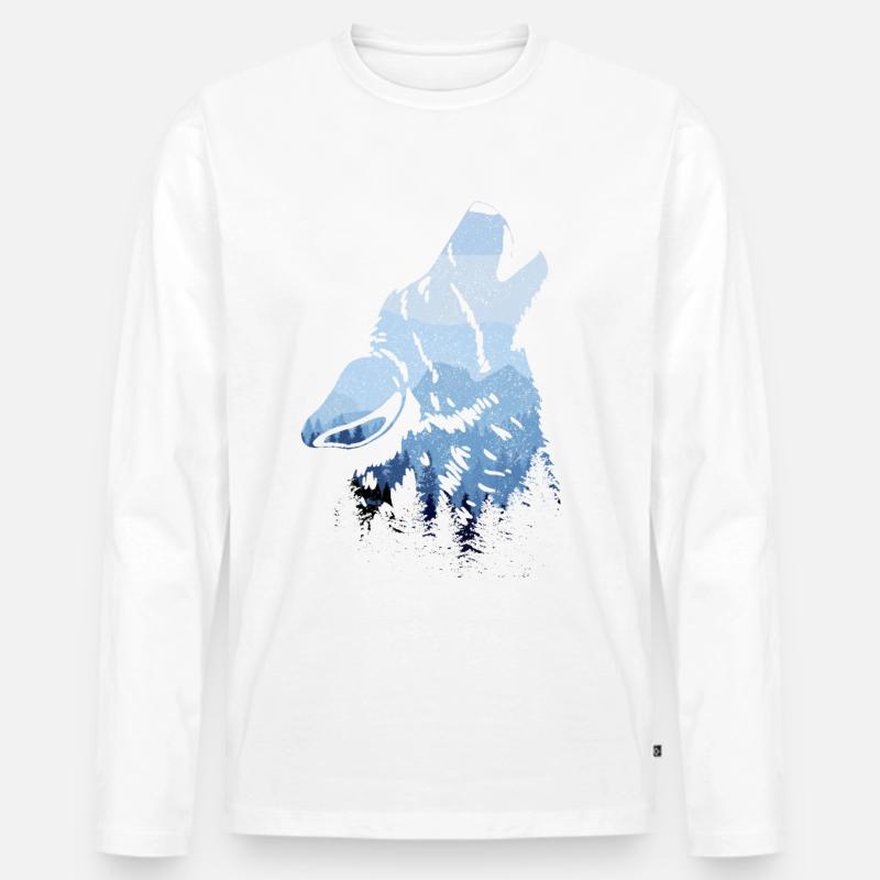 Howling Wolf Gift - Men's Premium Organic Long Sleeve Shirt - white