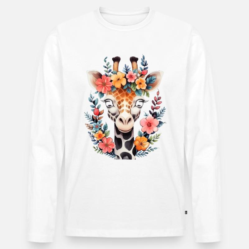 Giraffe Blumen Tier Geschenk - Männer Premium Bio Langarmshirt - Weiß