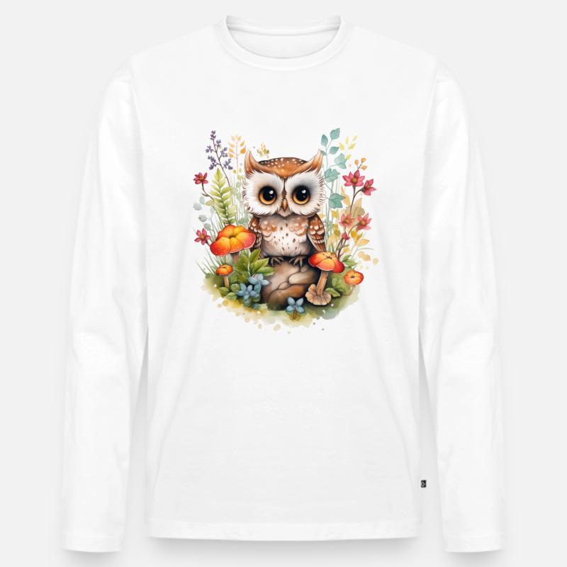 Eule Cottagecore Vintage Geschenk - Männer Premium Bio Langarmshirt - Weiß
