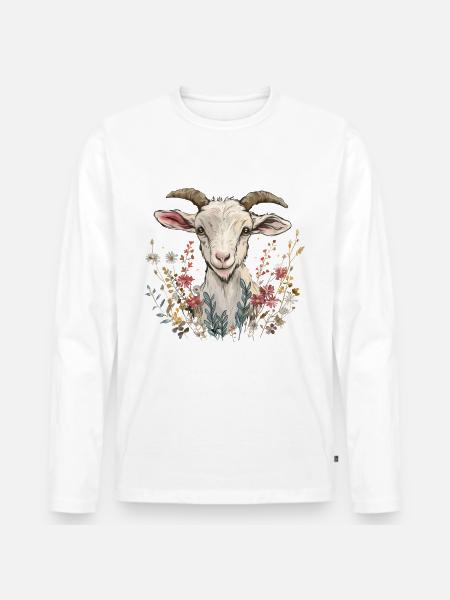 Ziege Blumen Geschenk - Männer Premium Bio Langarmshirt - Weiß