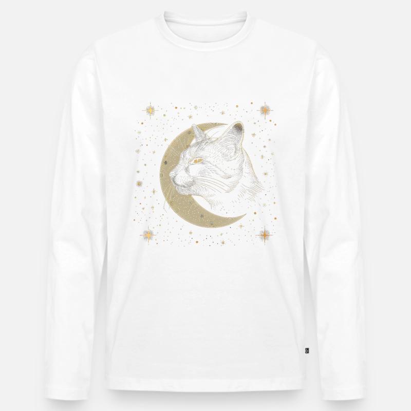 Schwarze Katze Mond - Männer Premium Bio Langarmshirt - Weiß