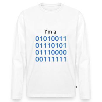 Programmierer Binär - Ich bin ein Nerd - Männer Premium Bio Langarmshirt - Weiß - Vorne - Nico (187cm)