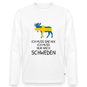 Ich Muss Gar Nix - Ich Muss Nur Nach Schweden - Männer Premium Bio Langarmshirt - Weiß - Vorne - Nico (187cm)