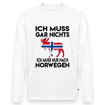 Ich muss gar nichts, ich muss nur nach Norwegen - Männer Premium Bio Langarmshirt - Weiß - Vorne - Nico (187cm)