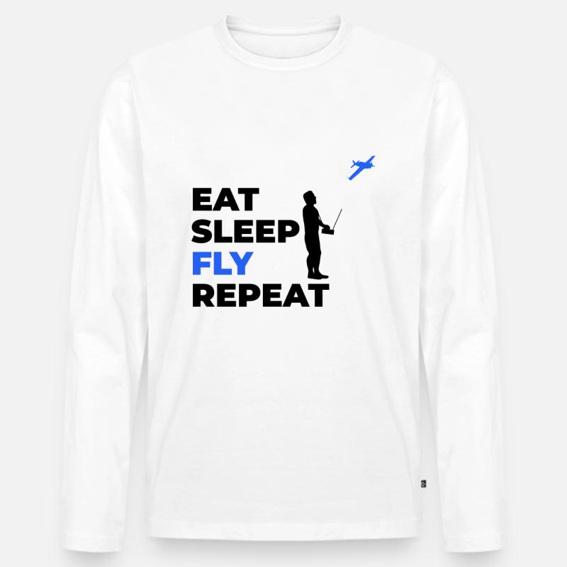 Eat Sleep Fly Repeat - Modellbauer Modellflugzeug - Männer Premium Bio Langarmshirt - Weiß