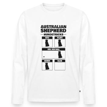 Aussie Tricks Australian Shepherd Hundetricks - Männer Premium Bio Langarmshirt - Weiß - Vorne - Nico (187cm)
