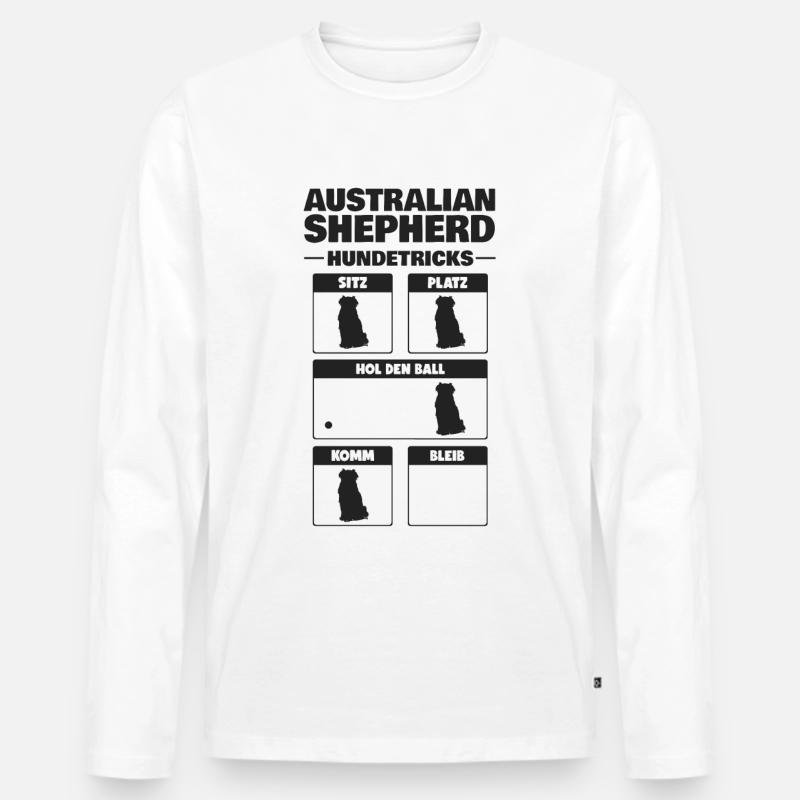 Aussie Tricks Australian Shepherd Hundetricks - Männer Premium Bio Langarmshirt - Weiß
