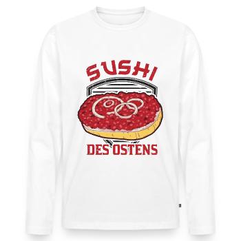 Sushi des Ostens Mettbrötchen Mett Mettigel - Männer Premium Bio Langarmshirt - Weiß - Vorne - Nico (187cm)