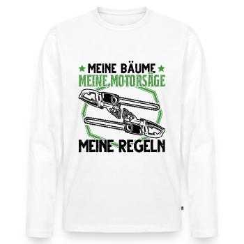 Meine Bäume Meine Motorsäge Meine Regeln Wald - Männer Premium Bio Langarmshirt - Weiß - Vorne - Nico (187cm)
